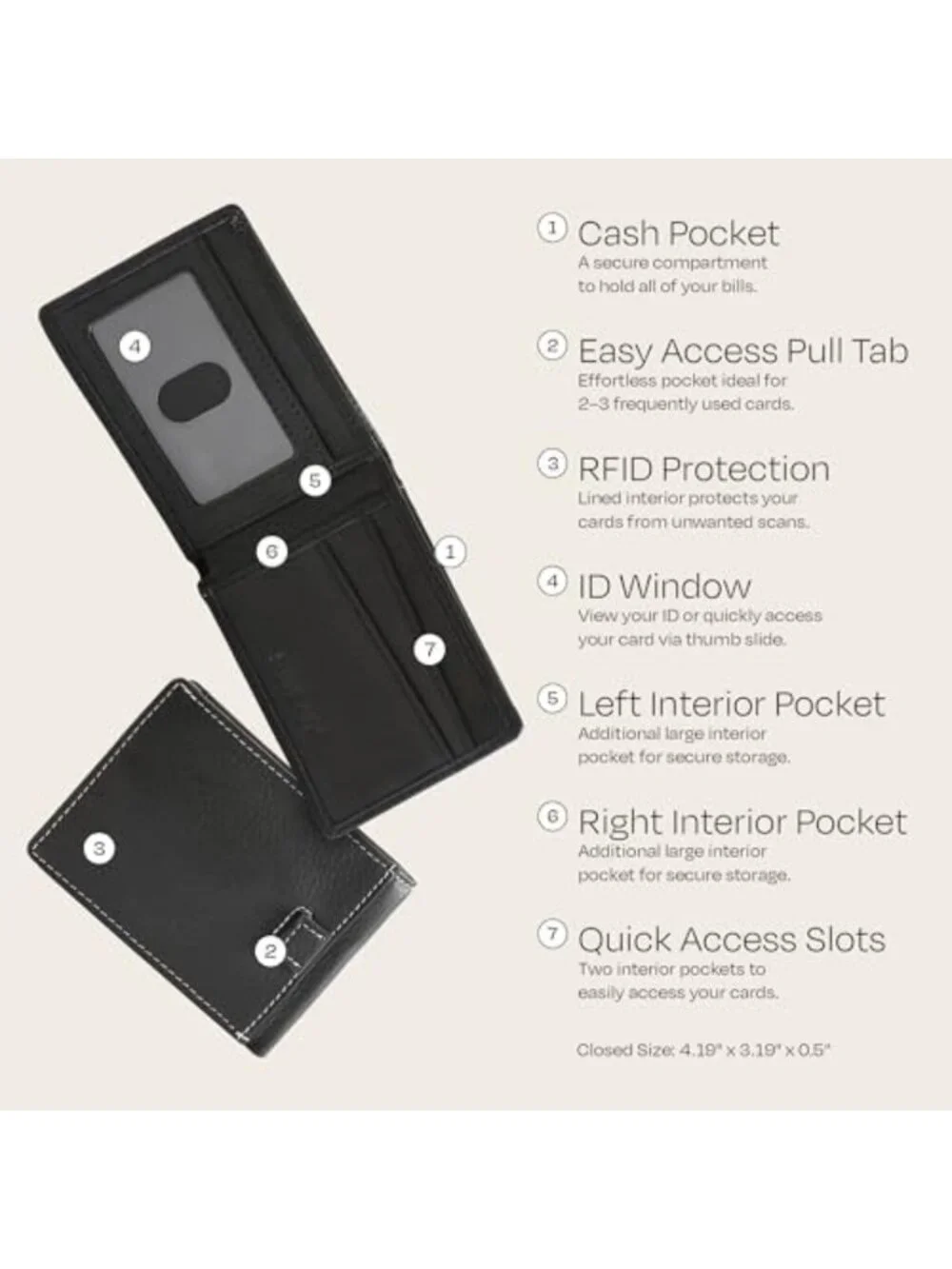 Slim RFID Blocking Bifold Wallet for Men | Full-Grain Leather, Cash Pocket